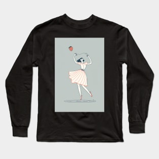 Dancing French Woman in a Dress Strawberry Long Sleeve T-Shirt